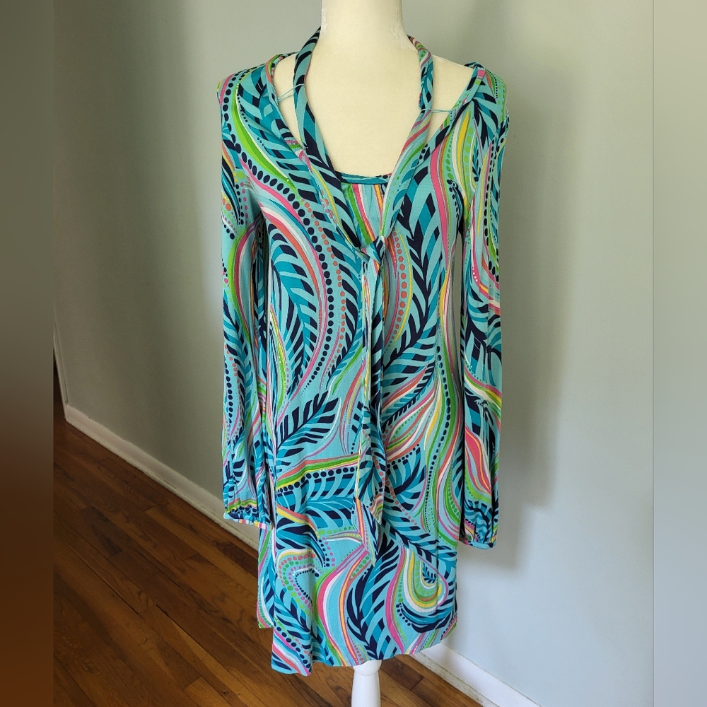 Lilly Pulitzer Small Women Connie Long Sleeve Silk Blend Shirt Dress with Tie‎